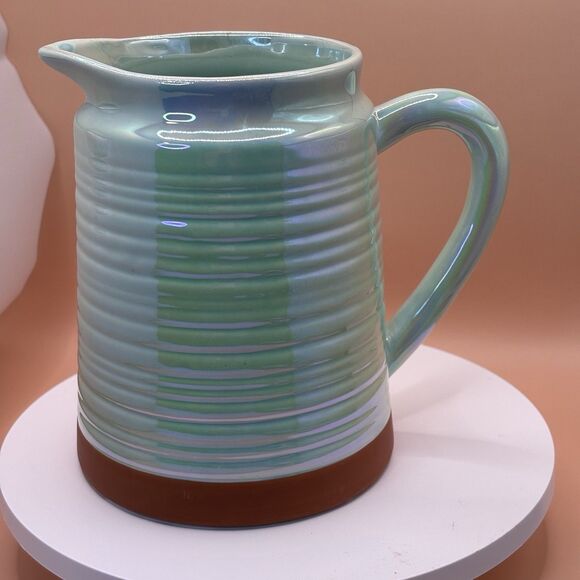 TELEFLORA GIFT GREEN LUSTERWARE PITCHER TERRA COTTA BASE 6.25 INCHES - Picture 2 of 6